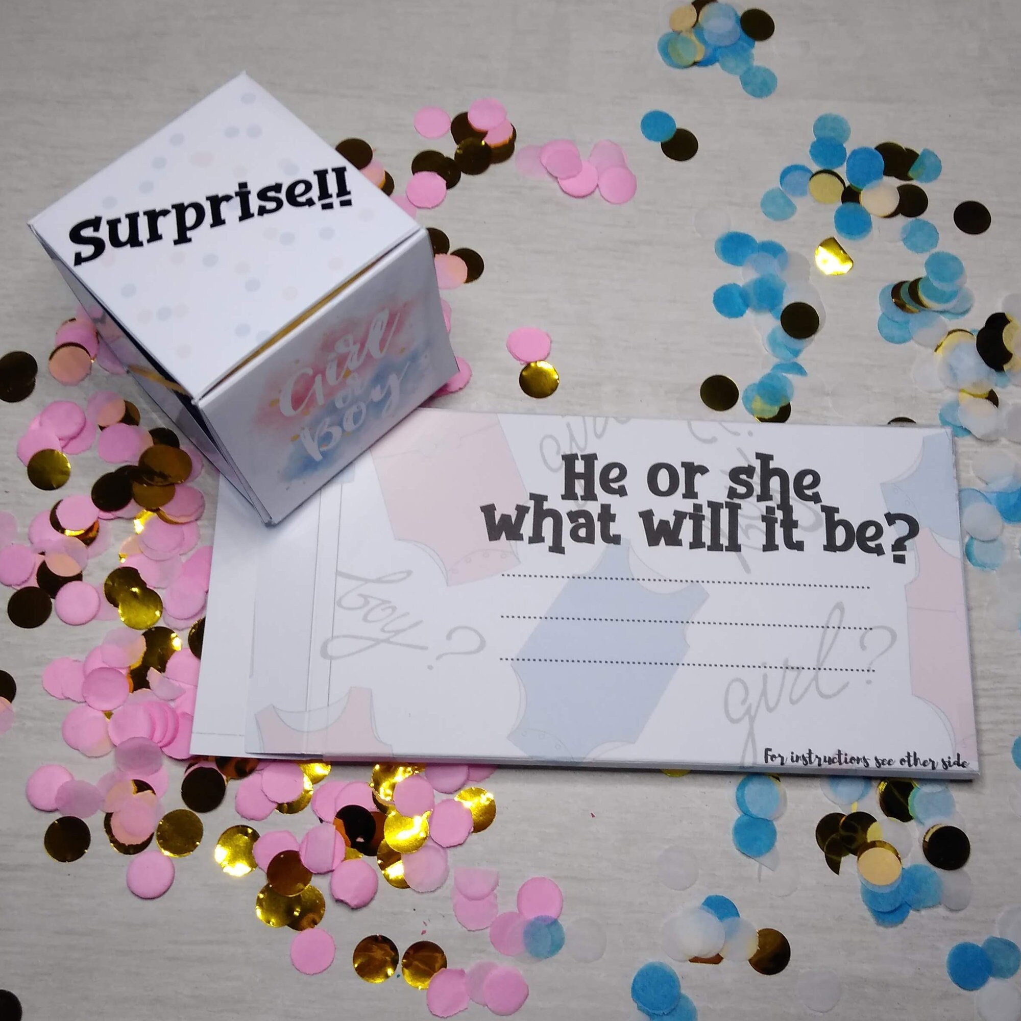 Bombfetti Surprise Party Card. Exploding Confetti Gender Reveal Card ...