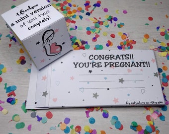 Bombfetti Tarjeta sorpresa de deseos para embarazadas con confeti explosivo, celebremos la tarjeta de lluvia de confeti, Fiesta en una caja. Descargar PDF.