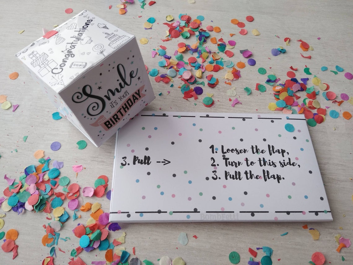 Bombfetti Party Card. Exploding confetti birthday wishes card. | Etsy