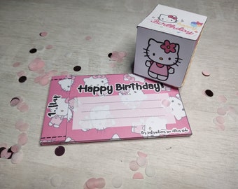 Bombfetti Party Card. Exploding confetti birthday wishes card. Party in a box. Kitty birthday card !! PDF, PRINTABLE!!