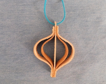 Handmade leather Christmas tree ornaments, onion shape, vegtan & bullhide, Christmas decoration