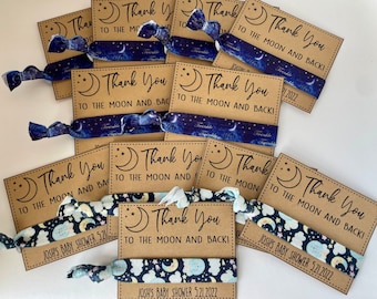 twinkle twinkle little star ,moon and star baby shower, moon and star hair ties, moon and star themed party favors , night sky