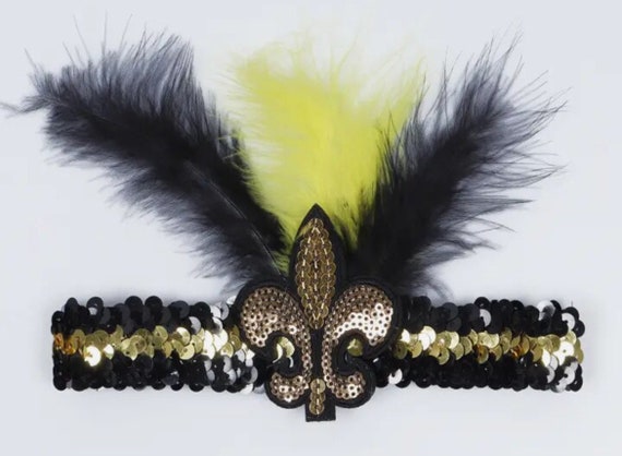 1315 Mardi Gras Fluer Di Lis Headband Feather Sequin Fascinators tiggell 3pcs Mardi Gras Fleur De Lis Headbands Sequin Faux  main image 2