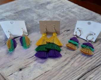 Mardi Gras Earrings Mardi Gras Jewelry Purple and Gold New Orleans  Earrings Festival Jewelry Boho Earrings tassel Earrings Jewelry Carnival