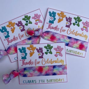 Care bears birthday party, Care Bears party favors, birthday party favors for girls, hair tie gifts for girls, Care Bears themed party image 2