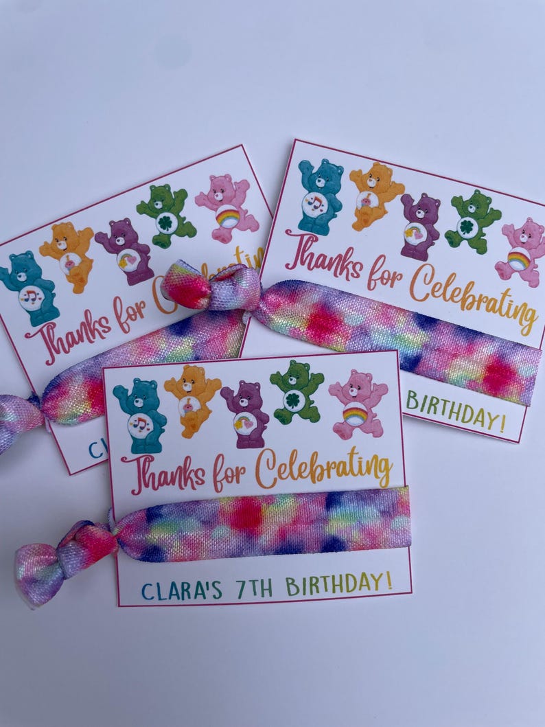Care bears birthday party, Care Bears party favors, birthday party favors for girls, hair tie gifts for girls, Care Bears themed party image 2