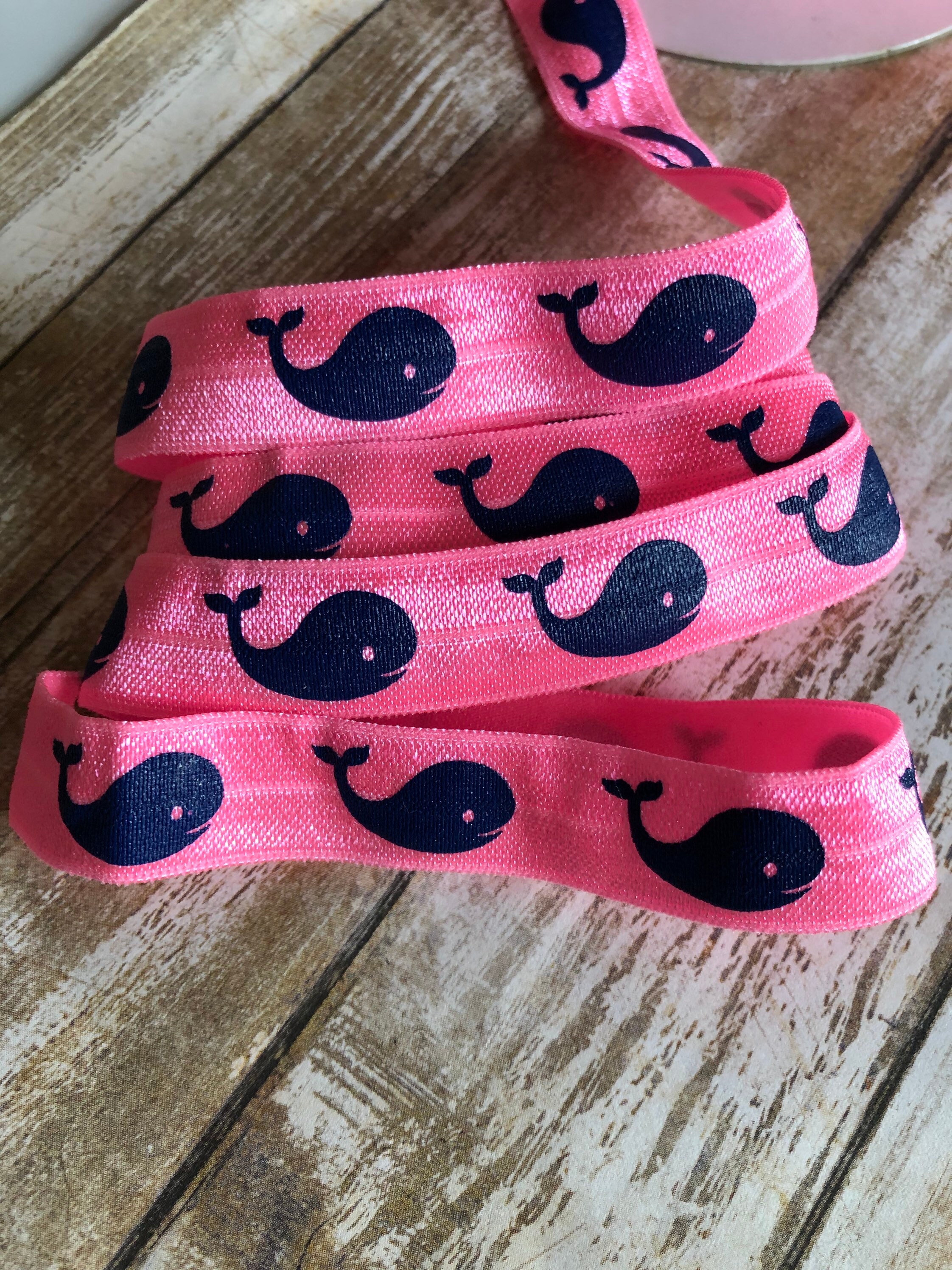 Hot Pink and Blue Whale Elastic Ribbon Hair Tie Ribbon Whale Hot Pink ...