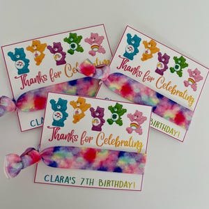 Care bears birthday party, Care Bears party favors, birthday party favors for girls, hair tie gifts for girls, Care Bears themed party image 1