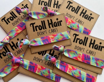Troll Birthday Party Favors hair don't care troll themed hair ties  troll doll girl birthday troll goodies troll thank you  birthday favors