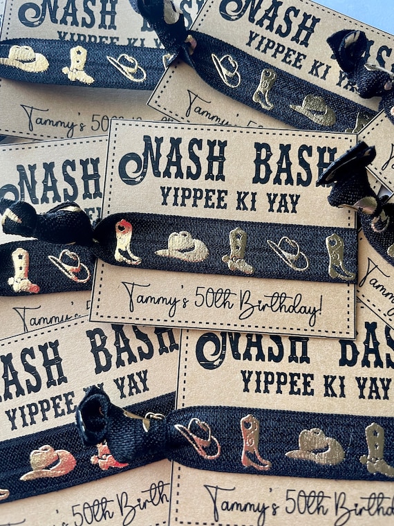Nash Bash Hair Tie Party Favors: Cowgirl Birthday, Western Bachelorette Bridesmaid personalized thank you
