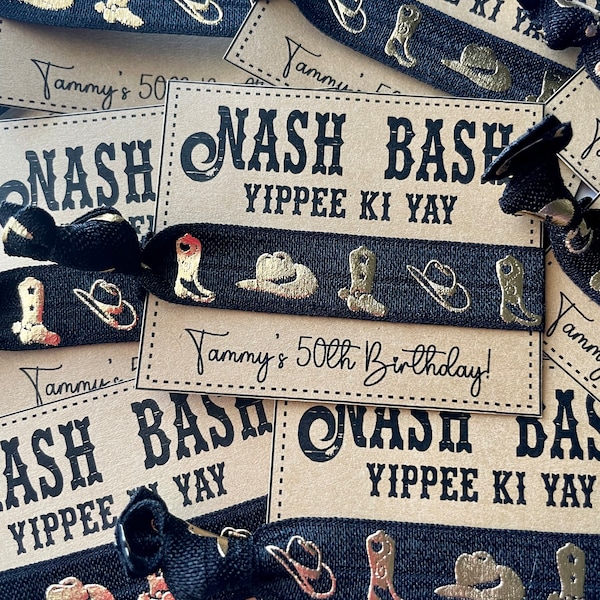 Nash Bash Hair Tie Party Favors: Cowgirl Birthday, Western Bachelorette Bridesmaid personalized thank you
