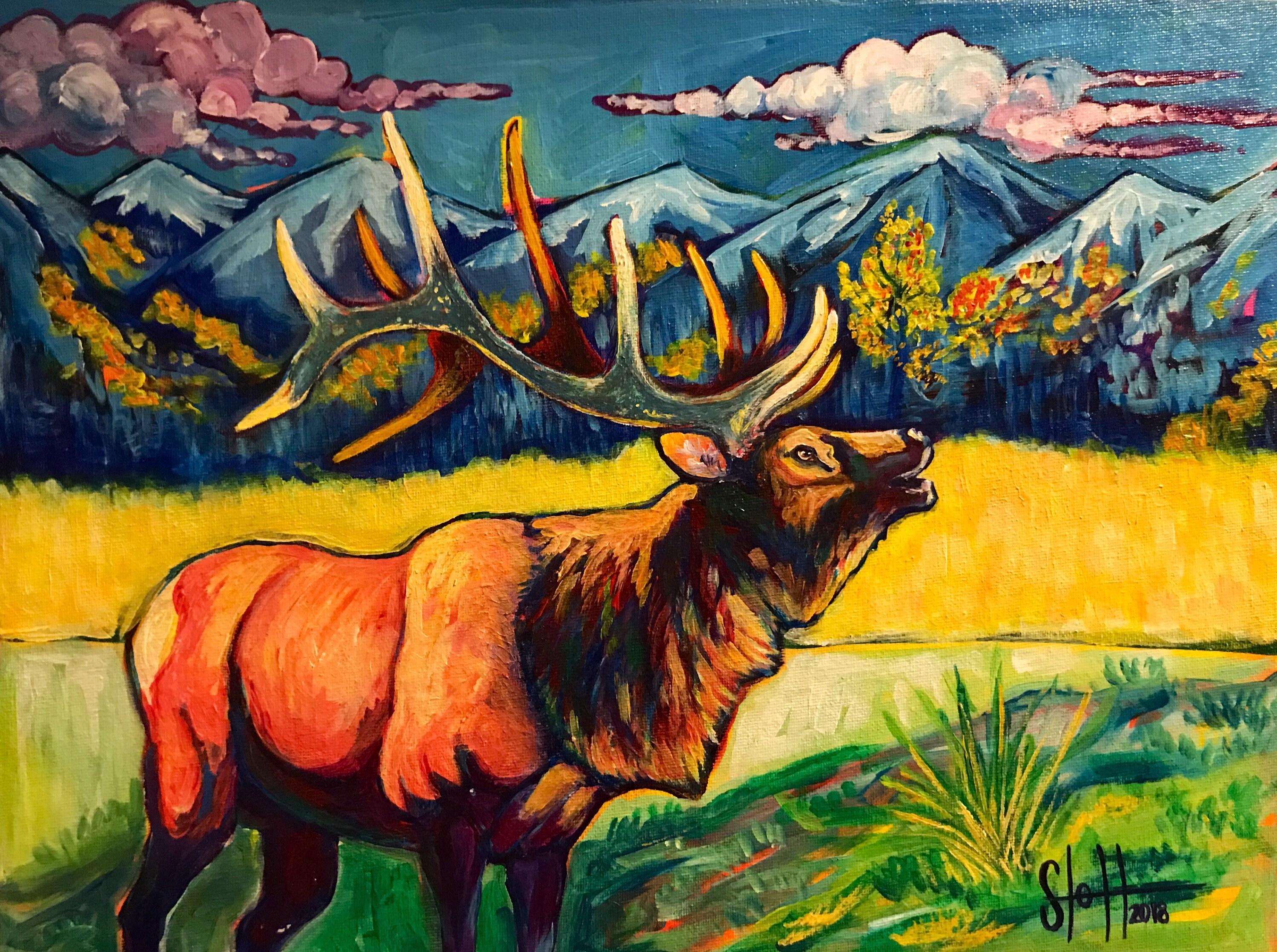 FINISHED Art Elk Painting American Elk Wapiti Elk Deer Etsy UK