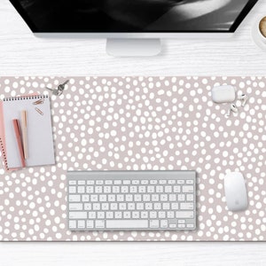 Grey Abstract Dots Desk Mat, Aesthetic Desk Accessory, Cute Workspace, Trendy Workspace, Boho Desk, Boho Chic, Cute Desk Topper, Desk Pad