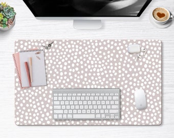 Grey Abstract Dots Desk Mat, Aesthetic Desk Accessory, Cute Workspace, Trendy Workspace, Boho Desk, Boho Chic, Cute Desk Topper, Desk Pad