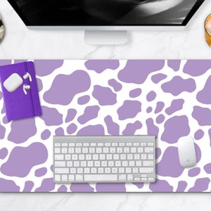 Purple Cow Print Desk Mat, Cow Desk Pad, Purple Desk Mouse Pad, Cute Desk Accessories, Aesthetic desk décor, Trendy Workspace, WFH