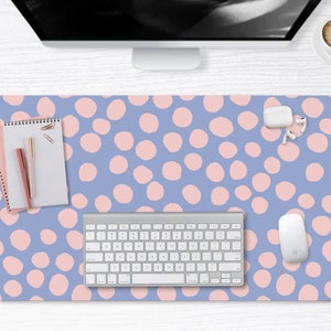 Blue Pink Abstract Dots Desk Mat, Aesthetic Desk Accessory, Cute Workspace, Trendy Workspace, Boho Desk, Chic, Cute Desk Topper, Desk Pad