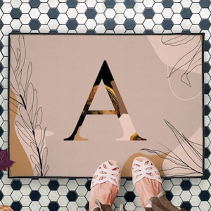 Cute Personalized Initial Door Mat, Boho Abstract Pattern Welcome Mat, Aesthetic Doormat, Custom Welcome Mat, Housewarming Gift Idea