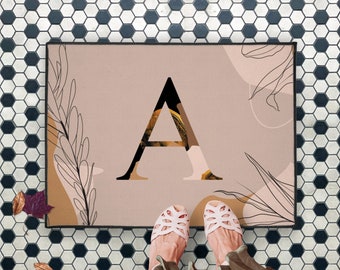 Tapete de porta inicial personalizado bonito, tapete de boas-vindas com padrão abstrato boho, capacho estético, tapete de boas-vindas personalizado, ideia de presente de inauguração