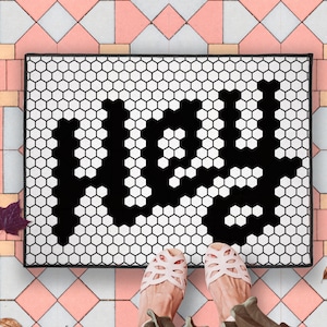 Cute Tiled Look Message Door Mat, Hey Tile Pattern Welcome Mat, Aesthetic Doormat, Mosaic Look Welcome Mat, Housewarming Gift Idea