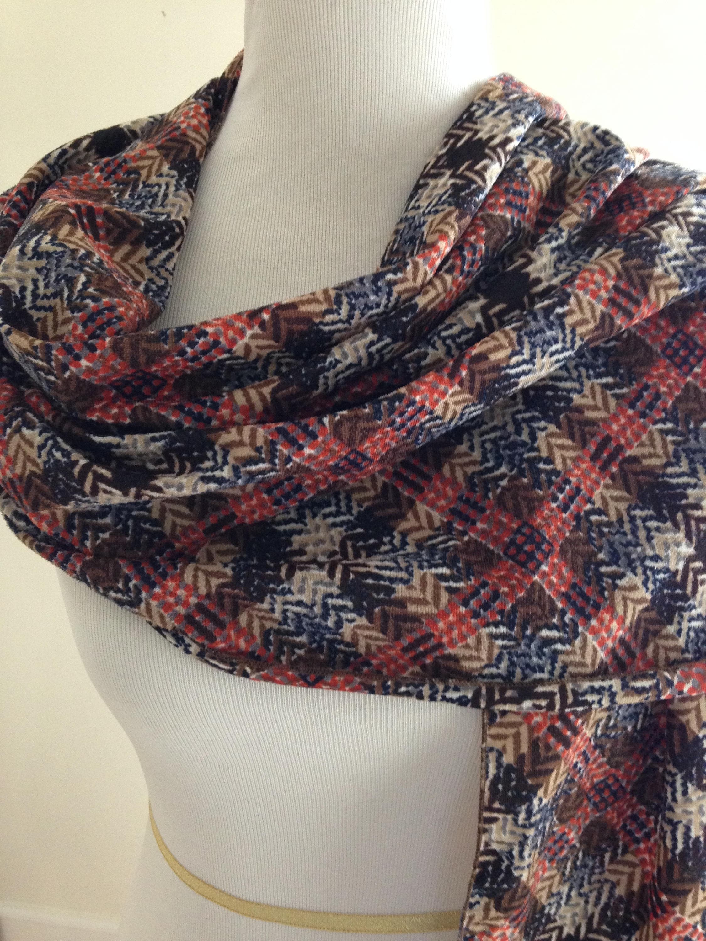 Brown and Orange Scarf Fabric Scarf Brown Herringbone Scarf Etsy