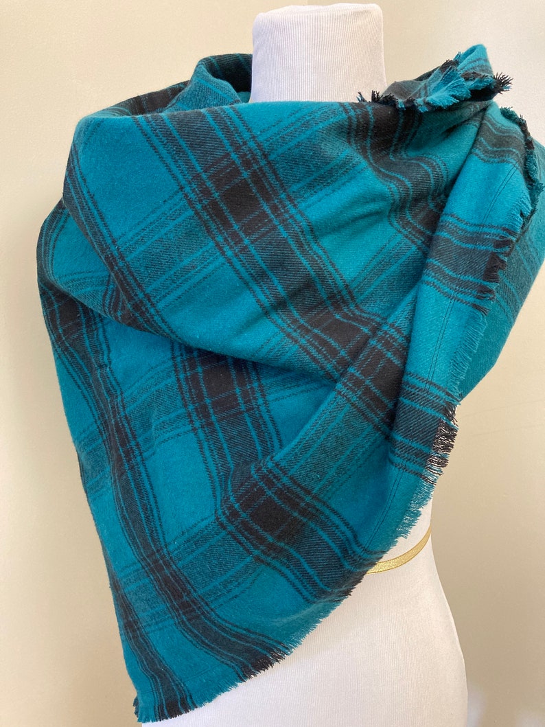 Turquoise and Black Blanket Scarf Blanket Scarf Blue and Etsy