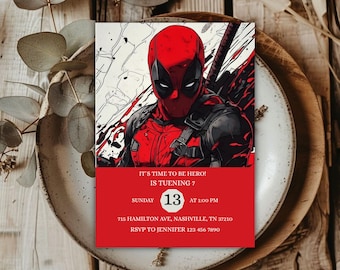 Super Hero Invitation, Editable Superhero Birthday Party Invite Template, Comic Style Printable Card, Kids Hero Celebration Digital Download