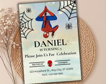 All Calling Super Hero Spidey Invitation | Editable Superhero Birthday Invite | Printable Kids Party Card | Custom Digital Template