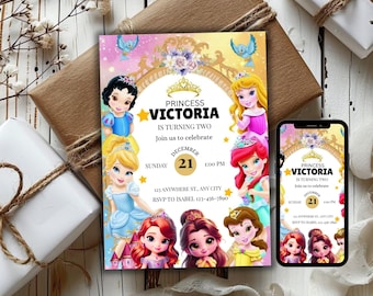 Princess Party Birthday Invitation | Editable Girls Invite | Printable Princess Theme Card | Custom Digital Template Kids | Instant Download
