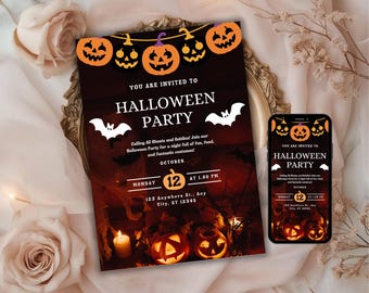 Halloween Invitation Template, Editable Spooky Party Invite, Printable Costume Celebration Card, Fun Halloween Digital Download