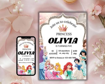 Baby Princess Birthday Invitation | Editable Girls Party Invite | Printable Princess Theme Card | Custom Digital Instant Download