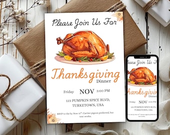 Thanksgiving Invitation Template, Editable Fall Dinner Party Invite, Printable Friendsgiving Card, Autumn Celebration Digital Download
