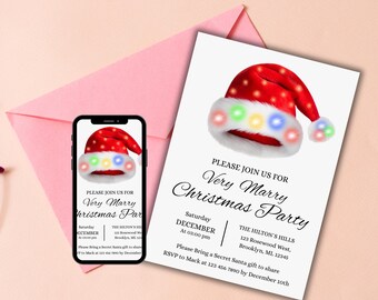 Christmas Invitation, Editable Holiday Party Invite Template, Festive Winter Celebration Card, Printable Xmas Event Digital Download