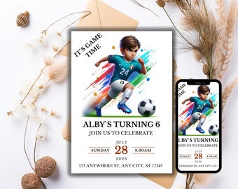 Soccer Birthday Invitation | Editable Kids Party Invite | Printable Soccer Theme Card | Custom Digital Template for Boys | Instant Download