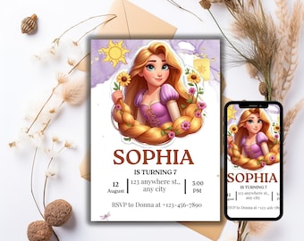Princess Birthday Invitation | Editable Girls Party Invite | Printable Princess Theme Card | Custom Digital Template Kids | Instant Download