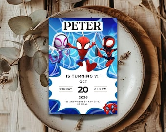 All Calling Super Hero Peter Birthday Invitation | Editable Kids Party Invite | Printable Superhero Theme Card | Instant Digital Download