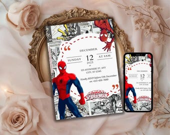 Spidey Birthday Invitation | Editable Kids Party Invite | Printable Spider Theme Card | Custom Digital Template | Instant Download