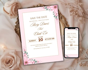 Wedding Invitation Template, Editable Elegant Wedding Invite, Printable Modern Ceremony Card, Custom Wedding Stationery Digital Download