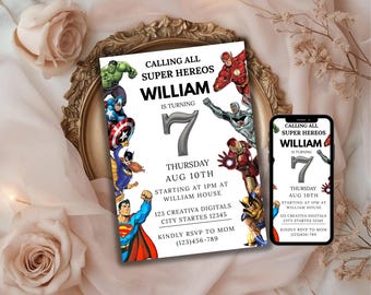 Superheroes Birthday Invitation | Editable Kids Party Invite | Printable Hero Theme Card | Custom Digital Template Boys | Instant Download
