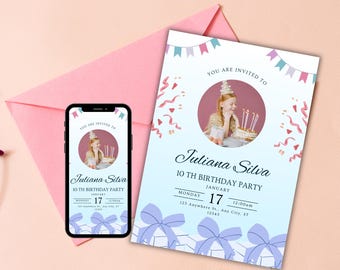 Birthday Invitation Template, Editable Birthday Party Invite, Printable Celebration Card, Custom Event Invitation Digital Download