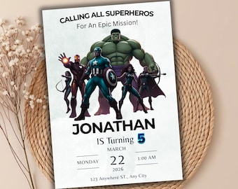 Avengers Superhero Birthday Invitation | Editable Kids Party Invite | Printable Avengers  Card | Custom Digital Template | Instant Download