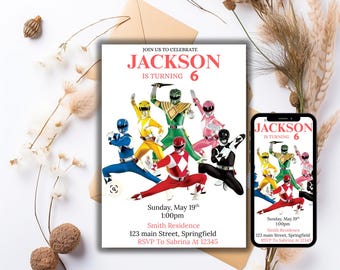 Power Heroes Birthday Invitation, Editable Kids Superhero Party Invite, Action Hero Theme Template, Printable Custom Digital Download Card