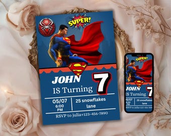 Super Hero Invitation, Editable Superhero Birthday Party Invite, Comic Theme Printable Card, Kids Hero Celebration Digital Download