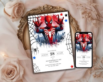 Spidey Superhero Birthday Invitation | Editable Kids Party Invite | Printable Spider Theme Card | Custom Digital Template | Instant Download