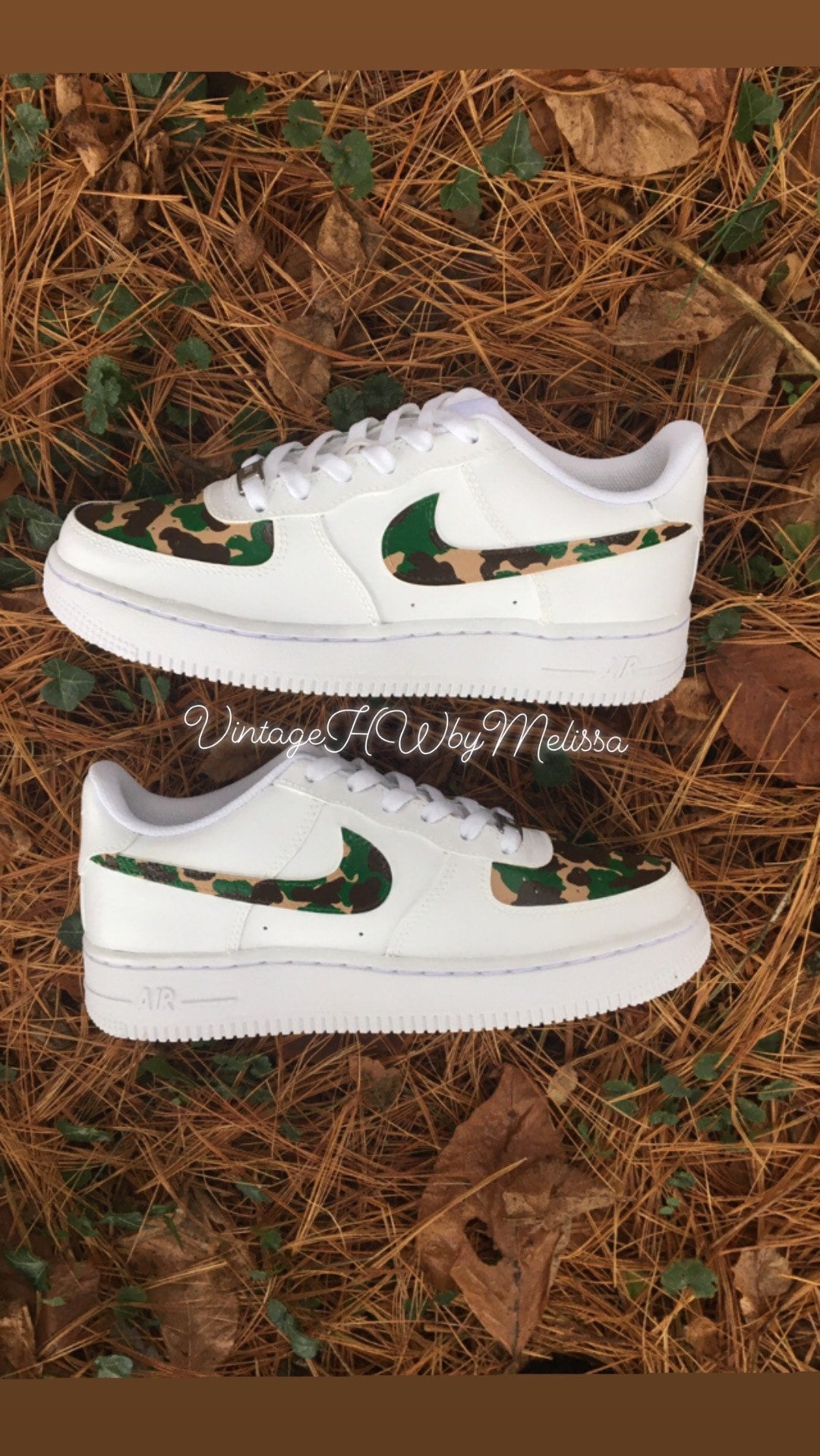 Nike Air Force 1 Custom Sneakers Low Two Tone Army Military Green White  Shoes