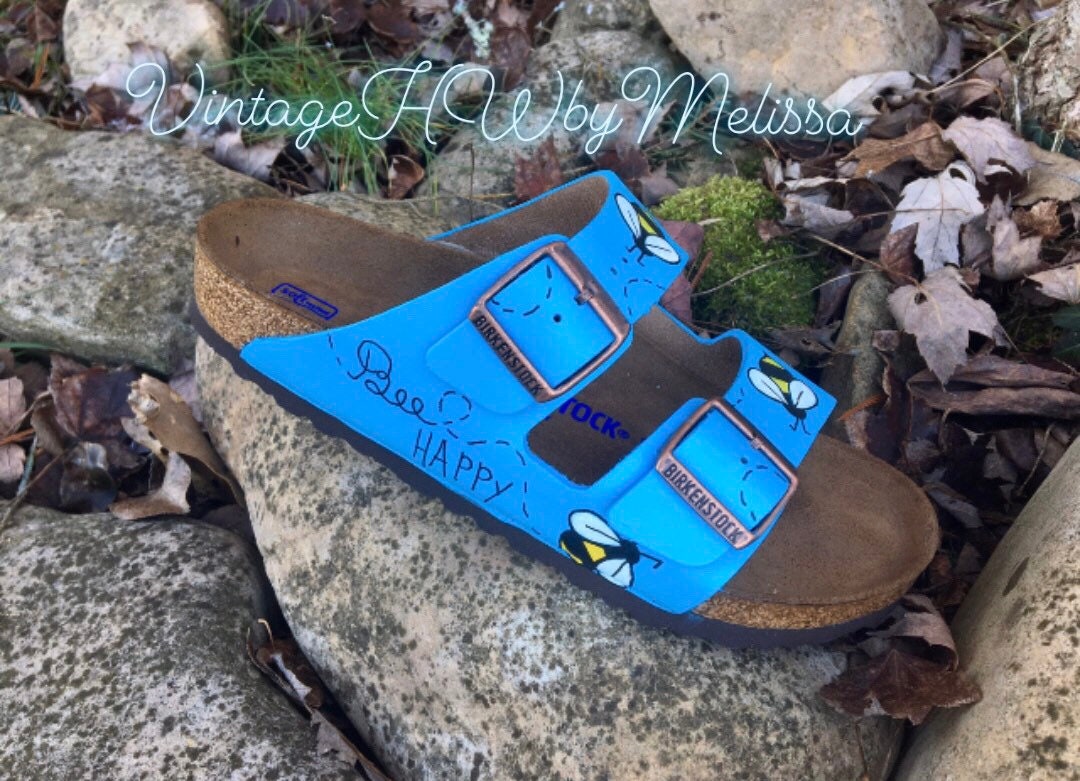 Custom Hand Painted Leather Birkenstock Sandals with Sunflowers
