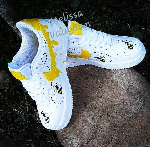 Beautiful custom Honeybee Nike Air Force 1. Bright yellow on white