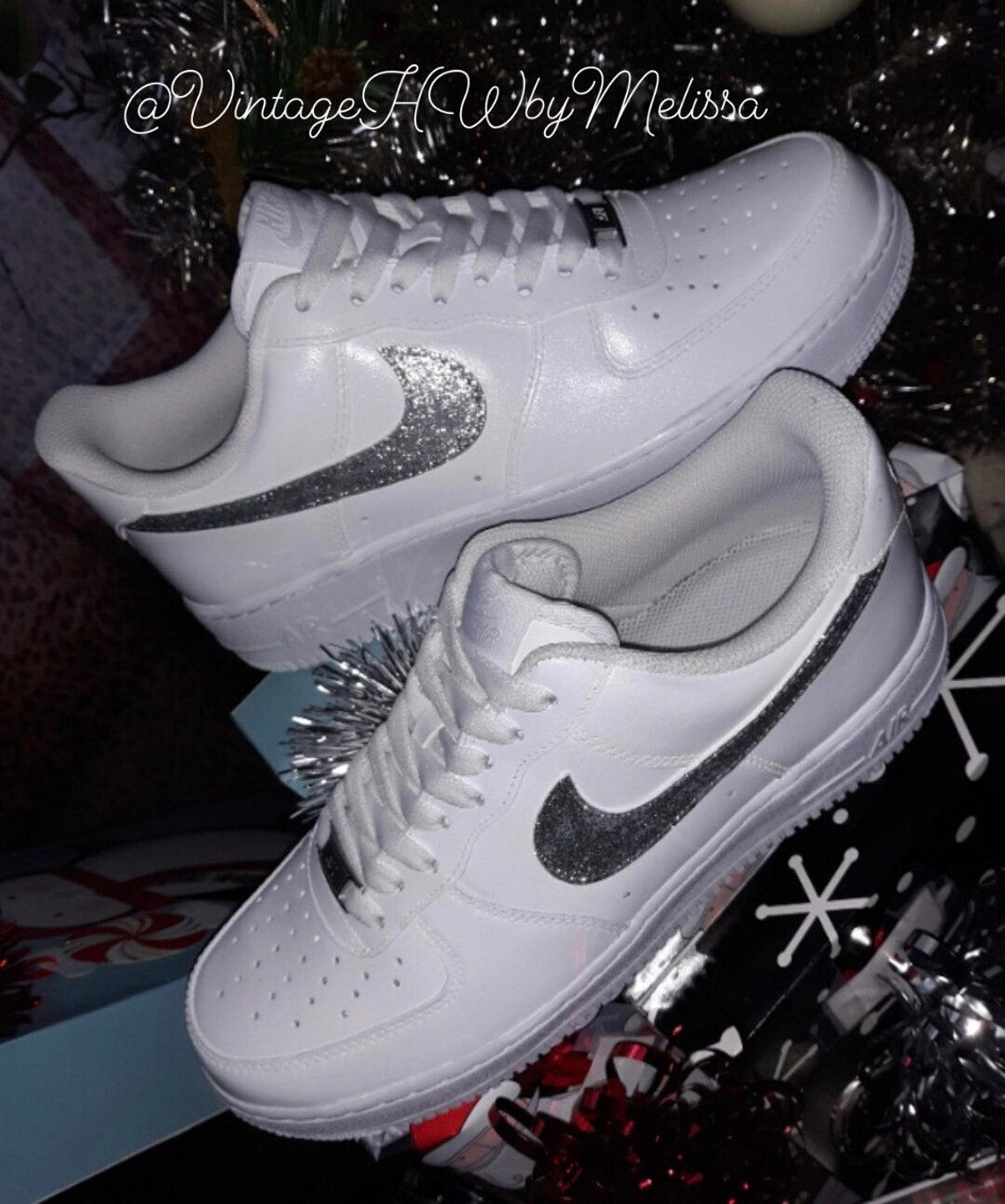 Custom Hand Painted Glitter Air Force 1s Sneakers Air Etsy