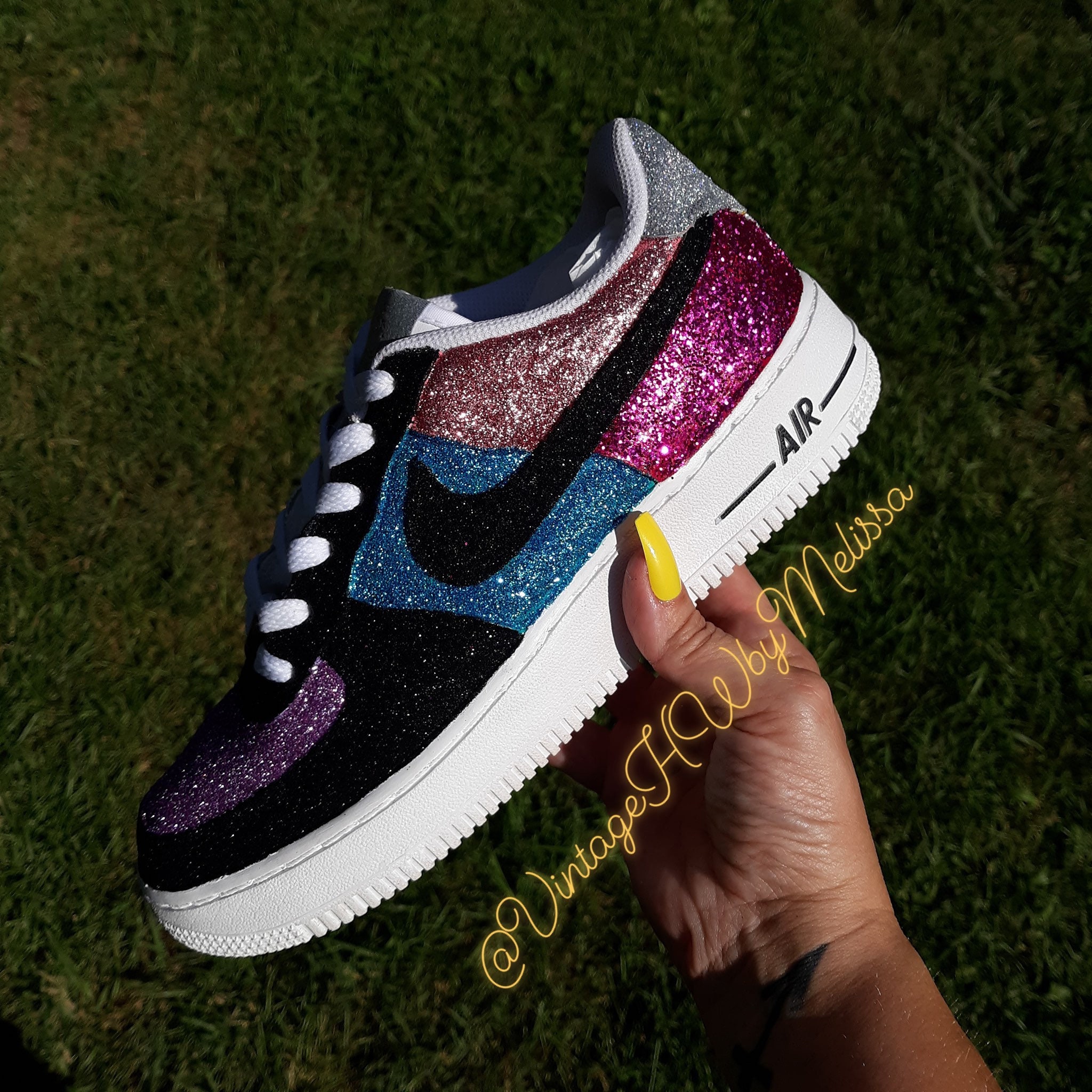 Red and Black Glittered Nike AF1's - ArtGlitter