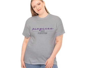 Progress Over Perfection Motivational Tee Shirt, Casual Wear, Gift for Teachers, Positive Quote T-Shirt
