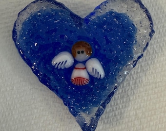 Corazón de ángel, vidrio fusionado, abrazo de bolsillo